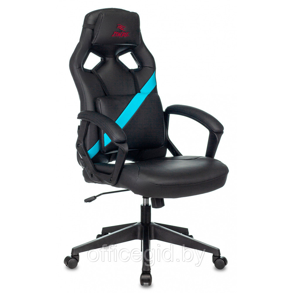 Кресло игровое "Zombie DRIVER", искусственная кожа, пластик, черный, голубой - фото 1 - id-p188893648