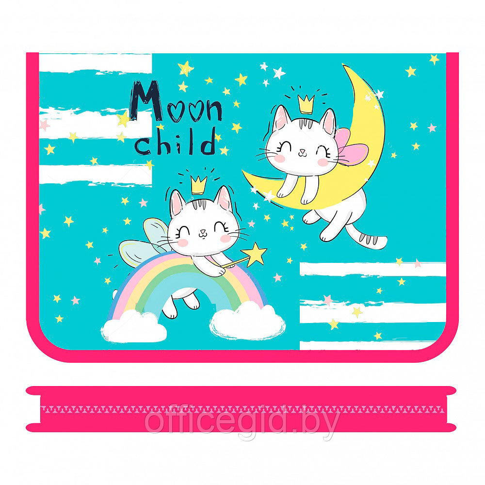Папка для тетрадей "Moon cats", А4, на молнии, пластик, голубой, розовый - фото 1 - id-p188886291