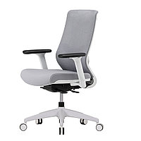 Кресло для руководителя Nature II, каркас белый, ткань серая,3D подлокотники, слайдер
