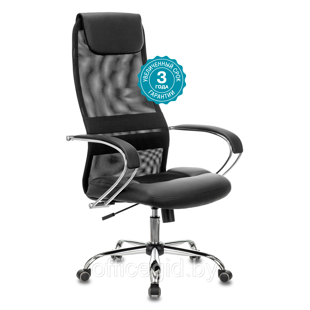 Кресло для руководителя Бюрократ "CH-608SL/BLACK", искусственная кожа, ткань, сетка, металл, черный - фото 2 - id-p188893681