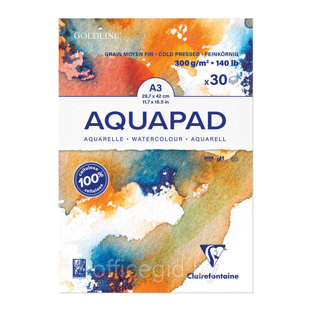 Блок-склейка бумаги для акварели "Goldline Aqua", А3, 300 г/м2 , 30 листов - фото 1 - id-p188891010
