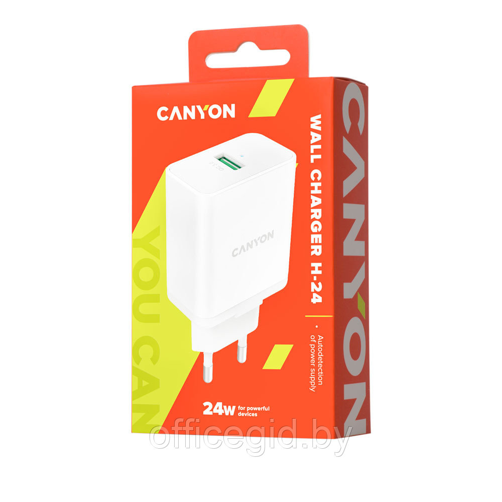 Адаптер питания "CANYON CNE-CHA24W" QC3.0, белый - фото 4 - id-p188887497