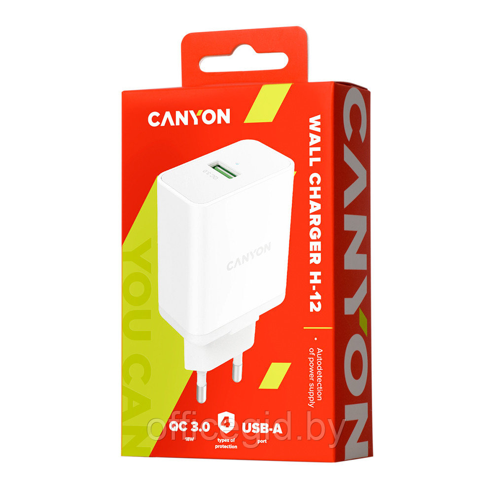 Адаптер питания "CANYON CNE-CHA12W" QC3.0, белый - фото 4 - id-p188887504