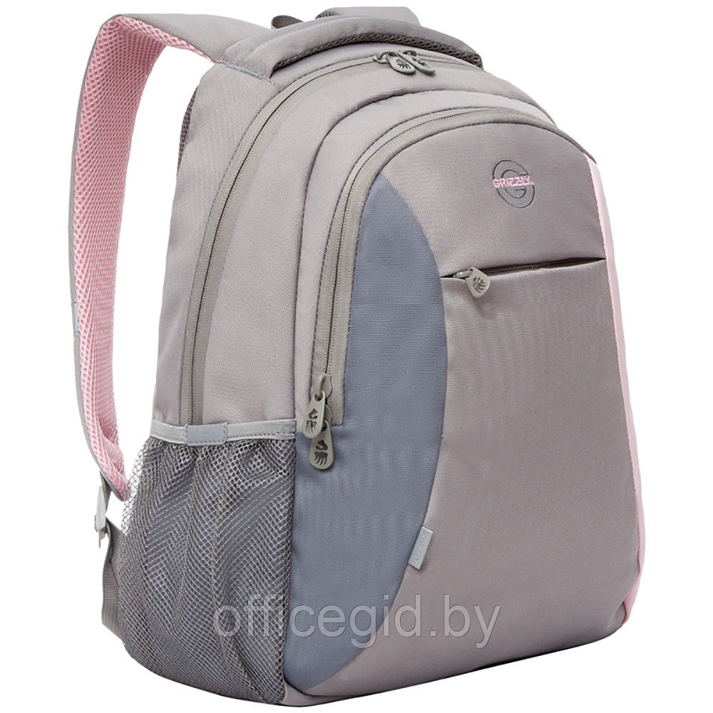 Рюкзак школьный "Grizzly", серый, розовый - фото 1 - id-p188886399