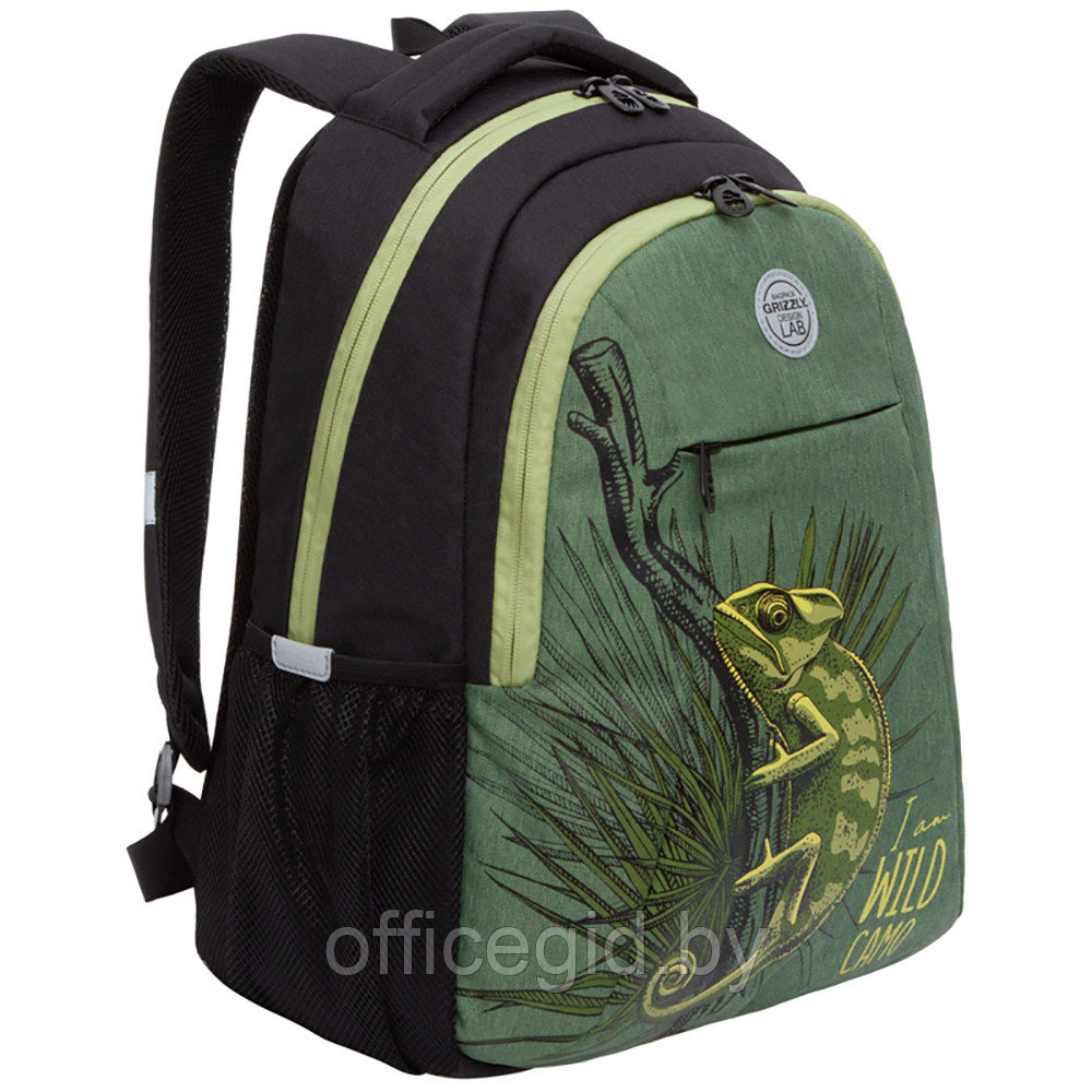 Рюкзак школьный "Grizzly", черный, хаки - фото 1 - id-p188886400