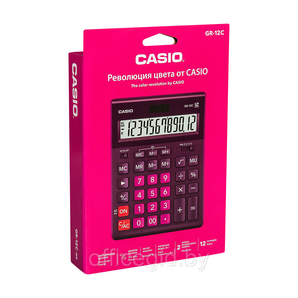 Калькулятор настольный Casio "GR-12", 12-разрядный, бордовый - фото 2 - id-p188887524