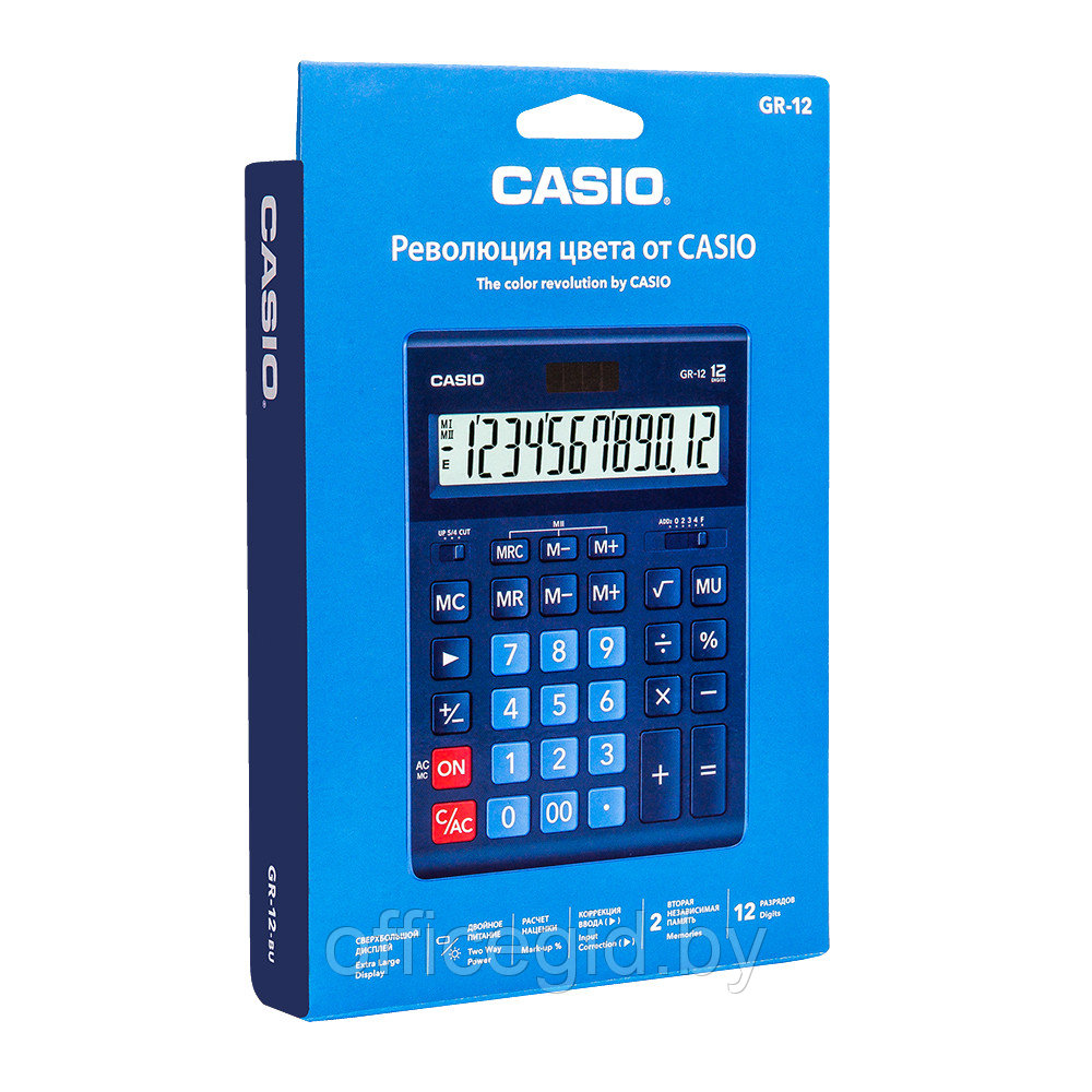 Калькулятор настольный Casio "GR-12", 12-разрядный, синий - фото 2 - id-p188887526