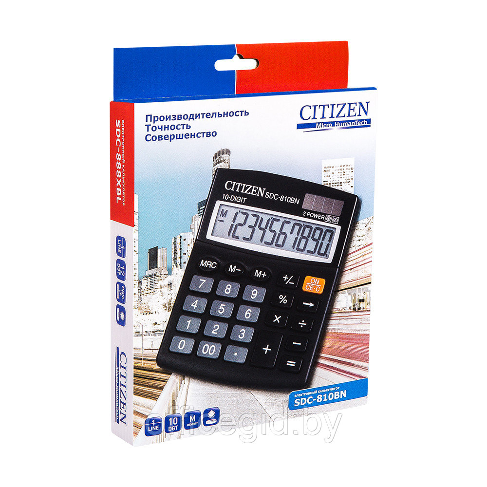 Калькулятор настольный Citizen "SDC-810BN", 10-разрядный, черный - фото 2 - id-p188887529