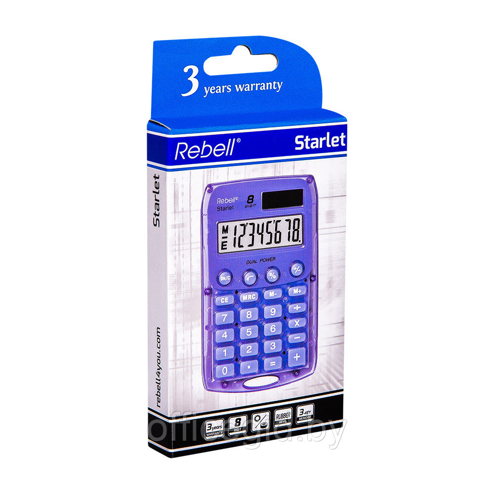 Калькулятор карманный Rebell "StarletV WB", 8-разрядный, фиолетовый - фото 2 - id-p188887537