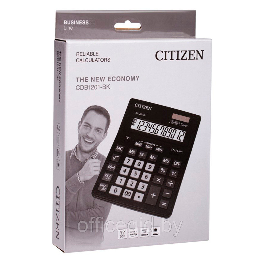 Калькулятор настольный Citizen "CDB-1201 BK", 12-разрядный, черный - фото 3 - id-p188887545