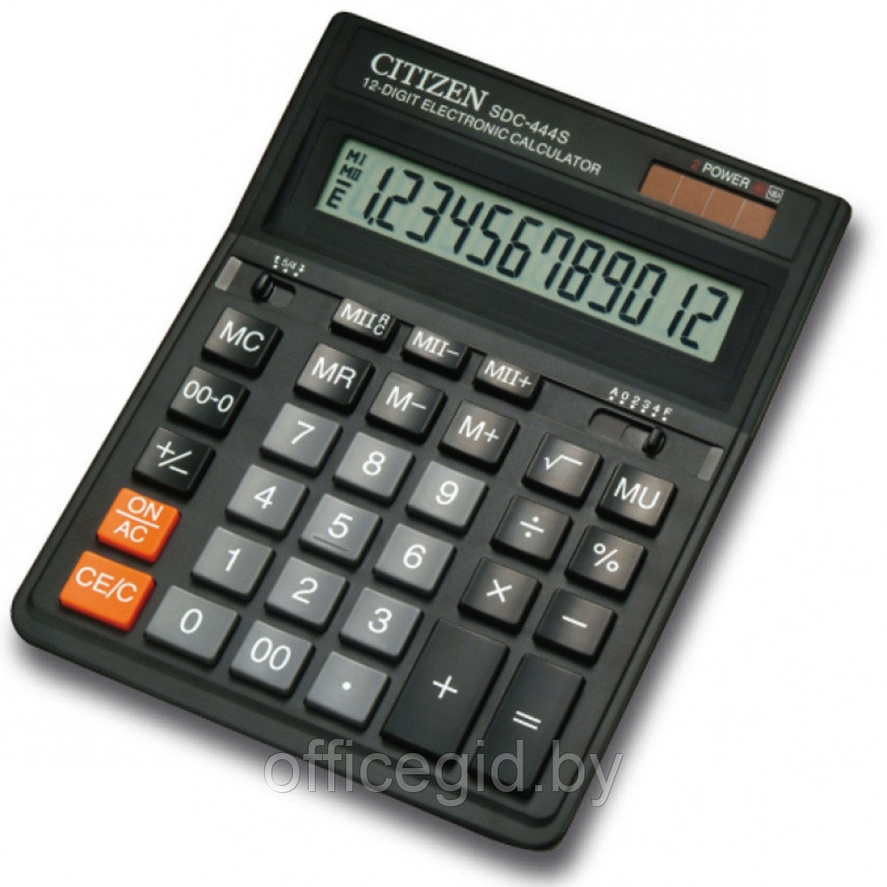 Калькулятор настольный Citizen "SDC-444S", 12-разрядный, черный