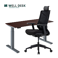 Комплект мебели "Welldesk": cтол двухмоторный, серый, столешница дуб стирлинг + кресло "Nature ll"