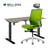 Комплект мебели "Welldesk": cтол одномоторный, черный, столешница сосна натуральная + кресло "BESTUHL J1"