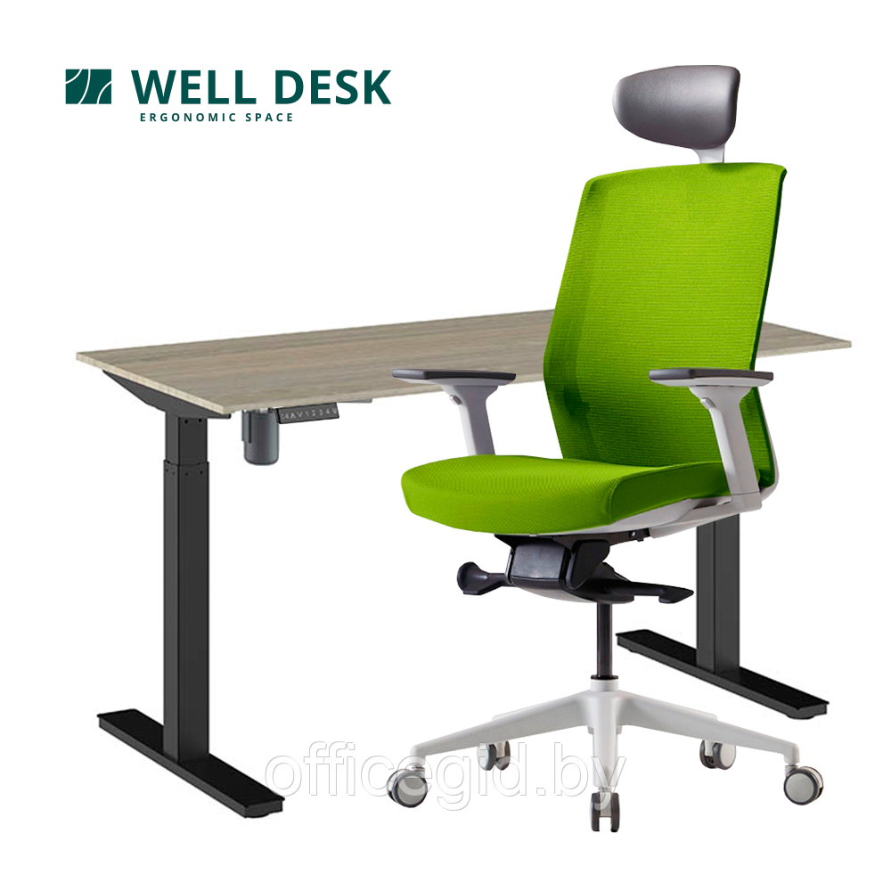 Комплект мебели "Welldesk": cтол одномоторный, черный, столешница сосна натуральная + кресло "BESTUHL J1" - фото 1 - id-p188893807