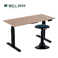Комплект мебели "Welldesk": cтол двухмоторный Bluetooth, черный, столешница сосна натуральная + стул для
