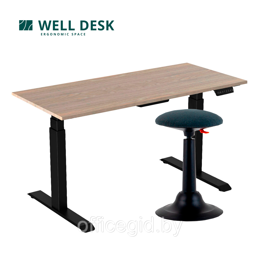 Комплект мебели "Welldesk": cтол двухмоторный Bluetooth, черный, столешница сосна натуральная + стул для - фото 1 - id-p188893816