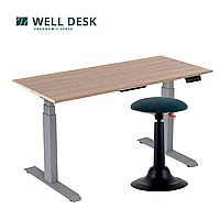 Комплект мебели "Welldesk": cтол двухмоторный Bluetooth, серый, столешница сосна натуральная + стул для