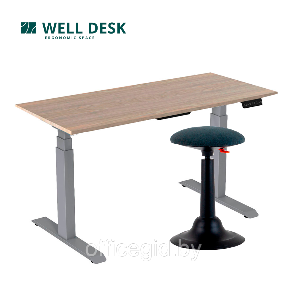 Комплект мебели "Welldesk": cтол двухмоторный Bluetooth, серый, столешница сосна натуральная + стул для - фото 1 - id-p188893817