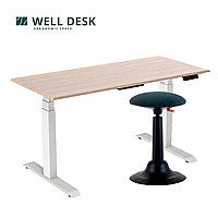 Комплект мебели "Welldesk": cтол двухмоторный Bluetooth, белый, столешница сосна натуральная + стул для