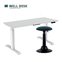 Комплект мебели "Welldesk" cтол двухмоторный Bluetooth, белый, столешница пепел + стул для активного сиденья