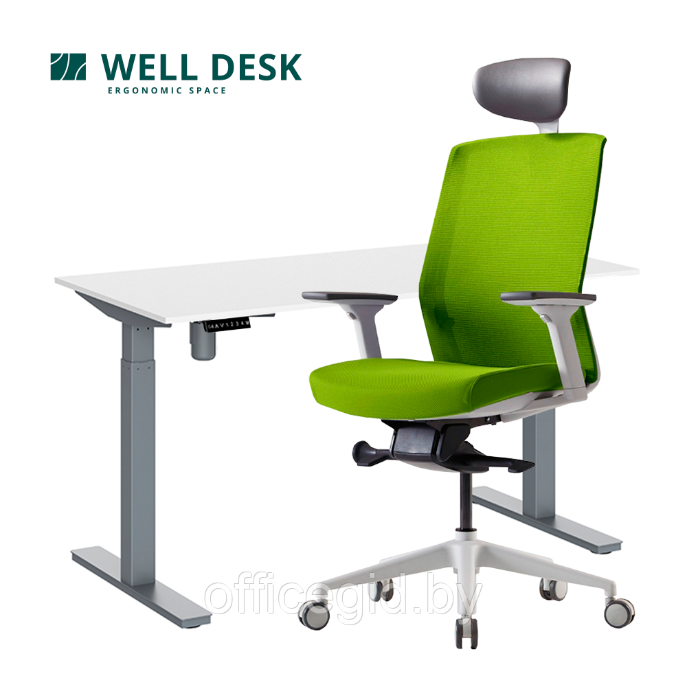 Комплект мебели "Welldesk": cтол одномоторный, серый, столешница пепел + кресло "BESTUHL J1" - фото 1 - id-p188893822