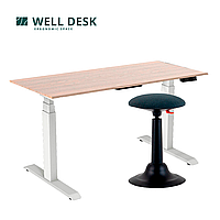 Комплект мебели "Welldesk": cтол двухмоторный Bluetooth, белый, столешница ясень шимо + стул для активного