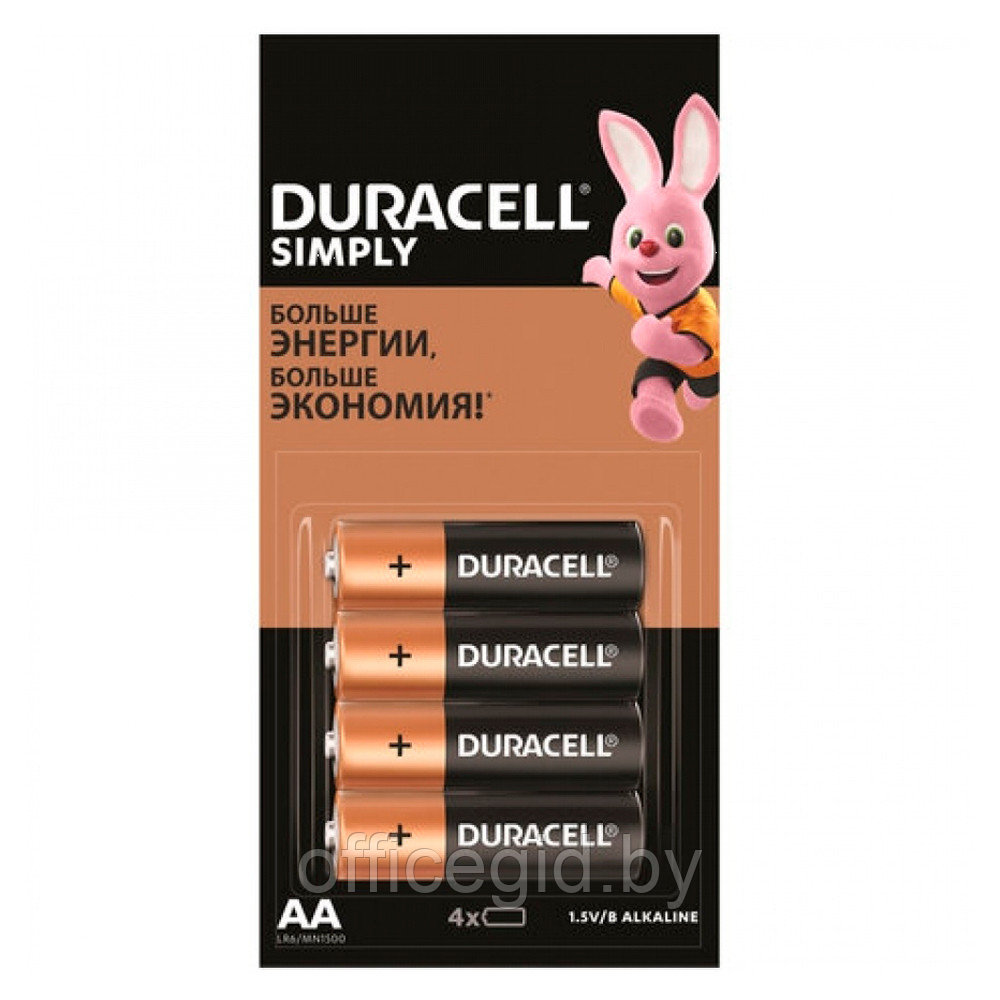 Батарейки алкалиновые Duracell "Simply LR6/MN1500 (AA)", 4 шт - фото 1 - id-p188886517