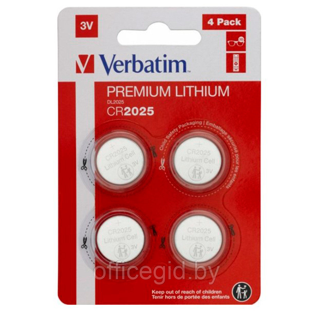 Батарейки литиевый дисковый Verbatim "3 V CR2025", 4шт - фото 1 - id-p188886521