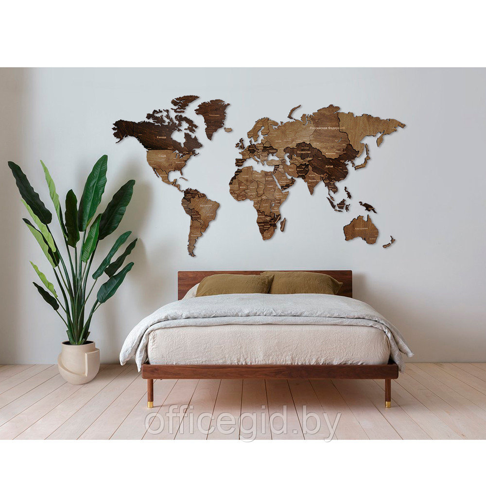 Пазл деревянный "Карта мира" одноуровневый на стену, L 3148, венге, 60х105 см - фото 4 - id-p188892128