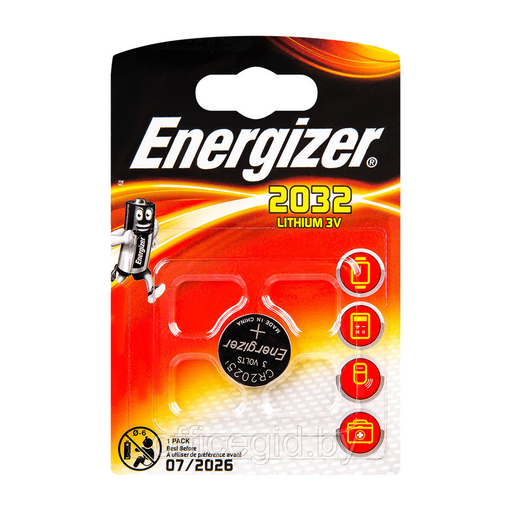 Батарейка литиевая дисковая Energizer "CR2032", 1 шт. - фото 1 - id-p188886545