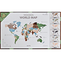 Пазл деревянный "Карта мира" одноуровневый на стену, L 3136, разноцветный, 60х105 см