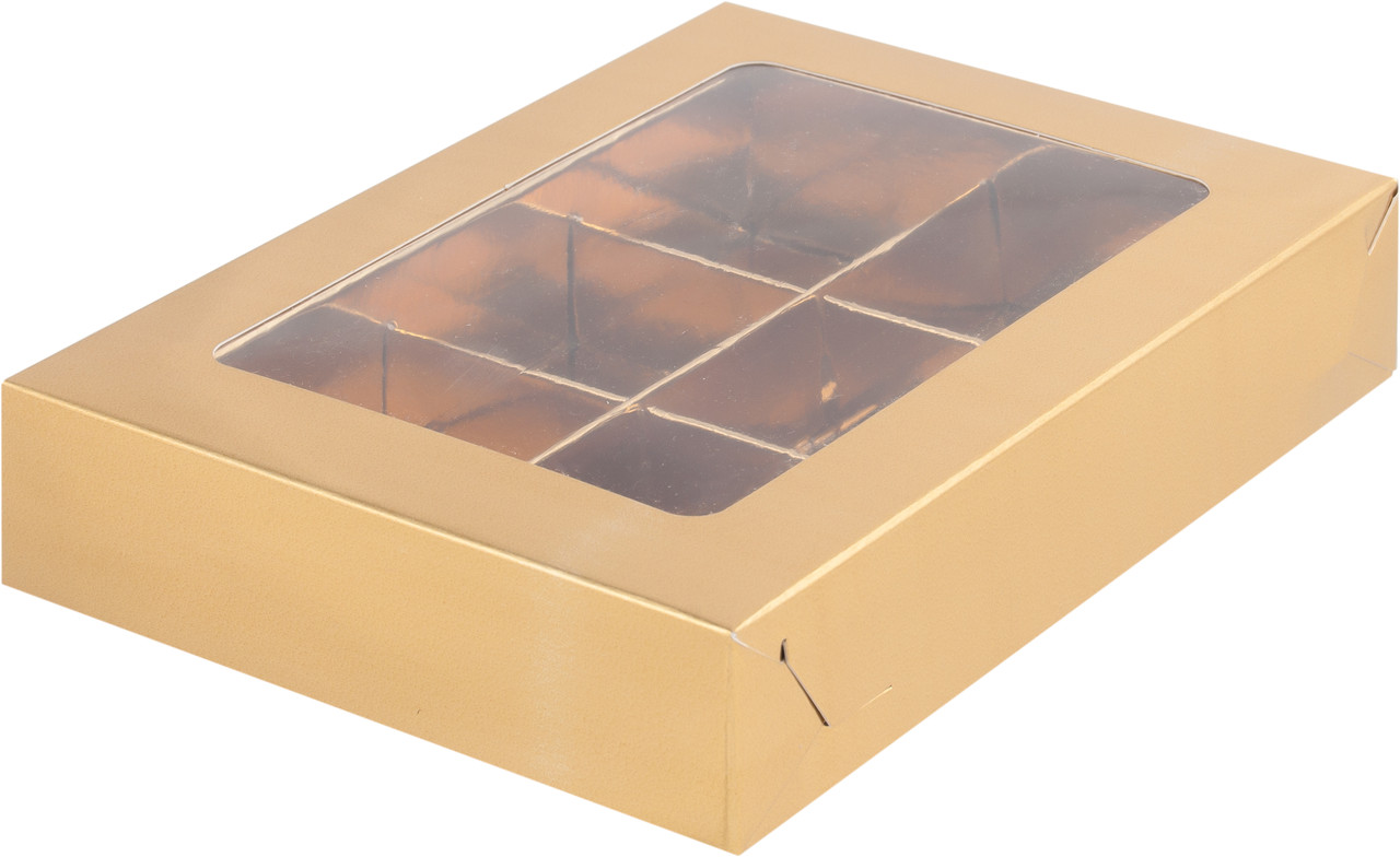 Коробка для 6 конфет с вклеенным окном Золотая, 155х115х h30 мм - фото 1 - id-p138812496