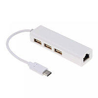 Сетевая карта Type-C - RJ45+3xUSB Кабель-адаптер USB2.0 --> UTP 10/100Mbps