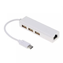 Сетевая карта Type-C - RJ45+3xUSB Кабель-адаптер USB2.0 --> UTP 10/100Mbps
