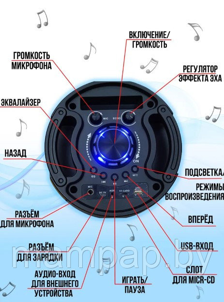 ZQS-6210W Беспроводная портативная колонка 30 Вт + Микрофон - фото 3 - id-p158637687