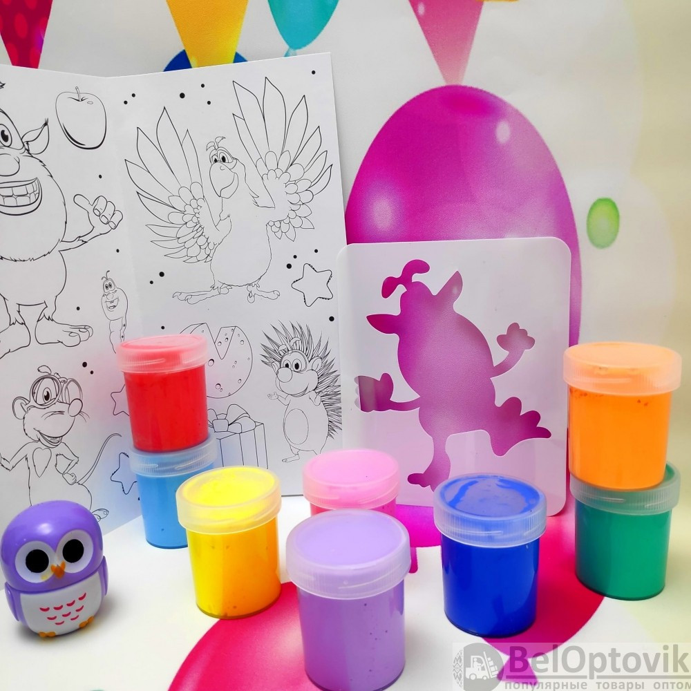 Набор для творчества Рисуем пальчиками Буба (краски 8 цветов по 40 мл., трафарет, раскраска) - фото 4 - id-p188925349