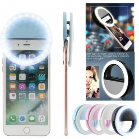 Кольцо для селфи (лампа подсветка) Selfie Ring Light, 2 батарейки ААА (в комплект не входят), 3 свет.режима - фото 1 - id-p93844850