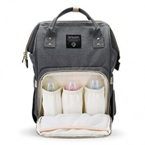 Сумка - рюкзак для мамы Baby Mo с USB /  Цветотерапия, качество, стиль Темно серый с карабином и креплением