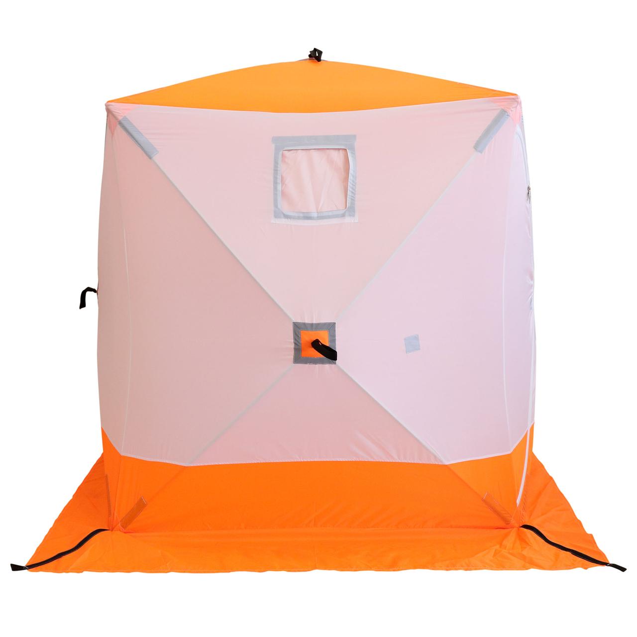 Палатка зимняя куб СЛЕДОПЫТ 150х150х170 см, Oxford 210D PU 1000, 2-местная, цв. бело-оранж. - фото 7 - id-p188948931