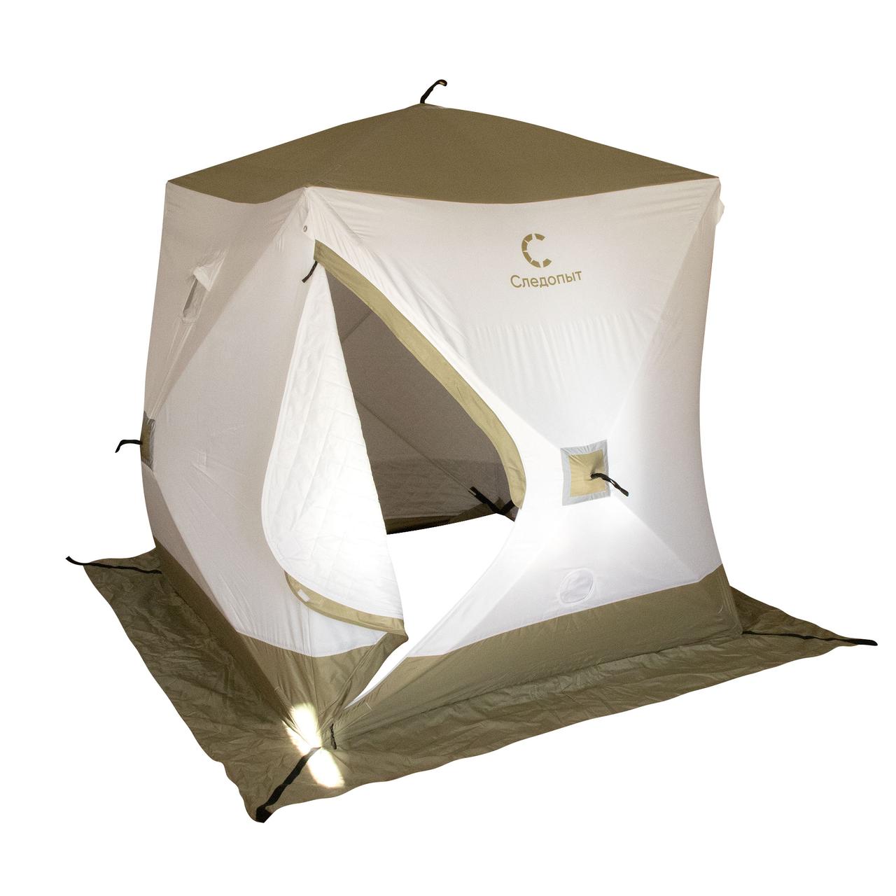 Палатка зимняя куб СЛЕДОПЫТ "Premium" 180х180х200 см, 3-х местная, 3 слоя, цв. белый/олива, фото 1