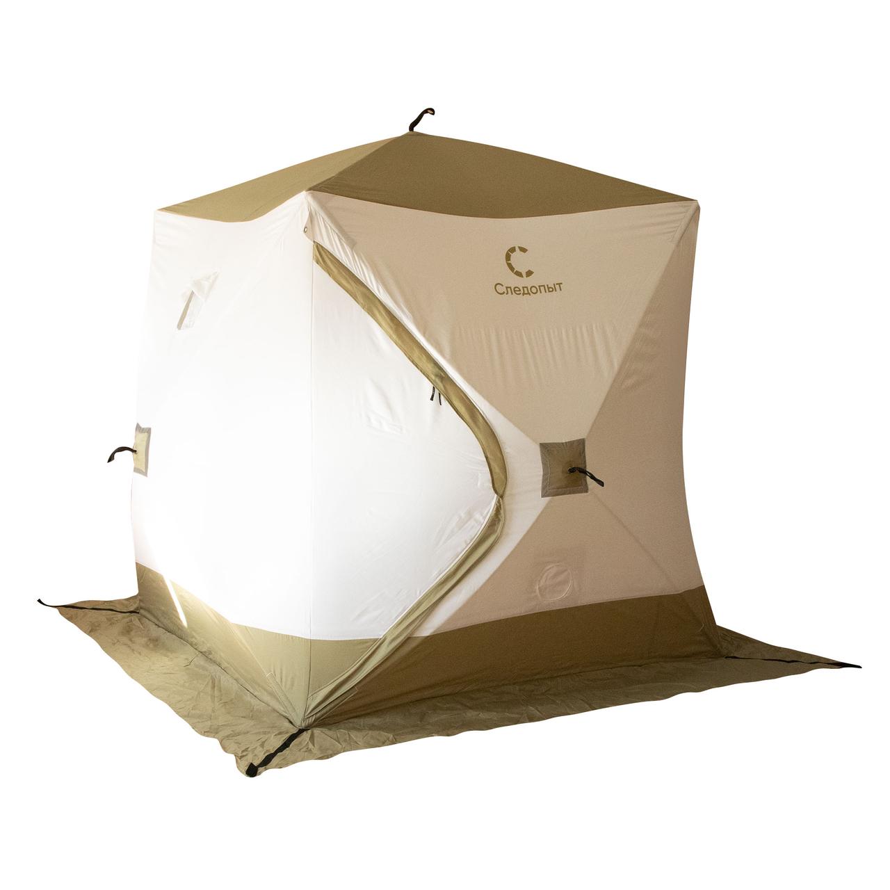 Палатка зимняя куб СЛЕДОПЫТ "Premium" 180х180х200 см, 3-х местная, 3 слоя, цв. белый/олива - фото 2 - id-p188948935
