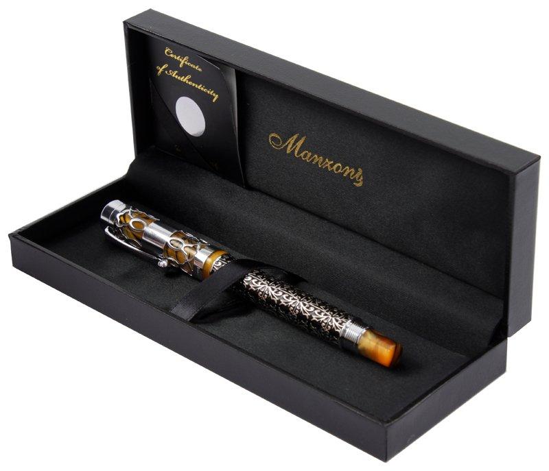 Ручка подарочная шариковая Manzoni Molfetta корпус перламутровый янтарный, серебристая отделка - фото 5 - id-p188951437