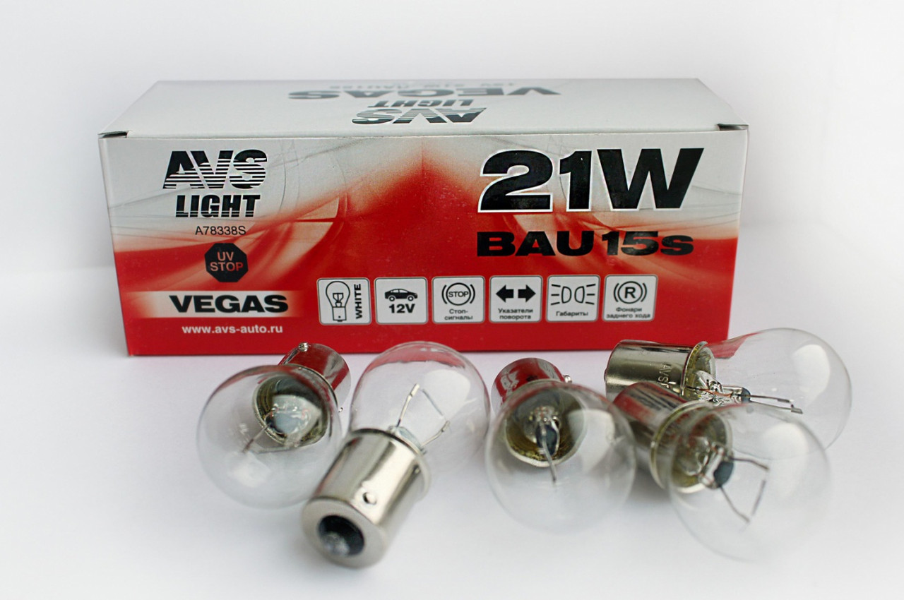 Автомобильная лампа AVS Vegas 12V.21W(BAU15S)BOX(10 шт.)смещ.штифт