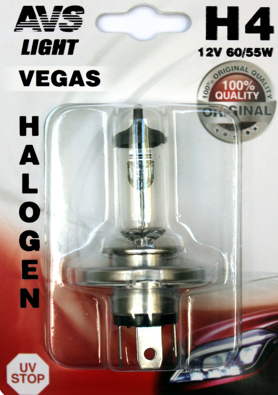 Галогенная лампа AVS Vegas в блистере H4.12V.60/55W 1шт - фото 1 - id-p188953093