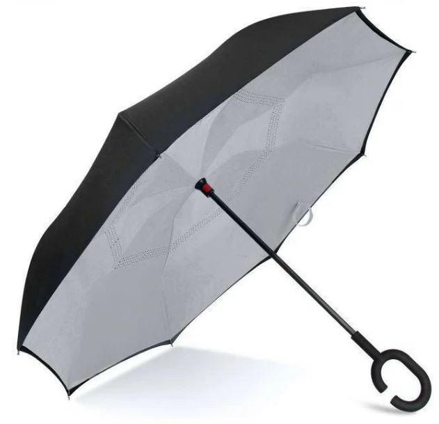 Умный двухсторонний зонт с обратным открыванием / серый - фото 1 - id-p188963887