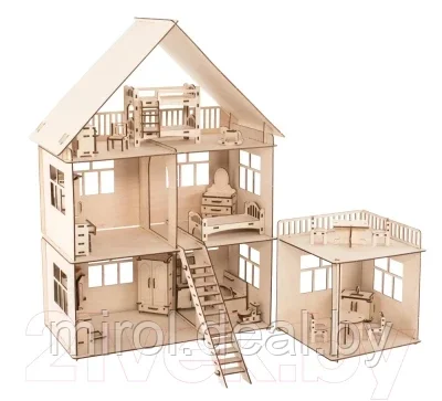 Кукольный домик ХэппиДом Коттедж с пристройкой и мебелью / HK-D004 - фото 4 - id-p188962967