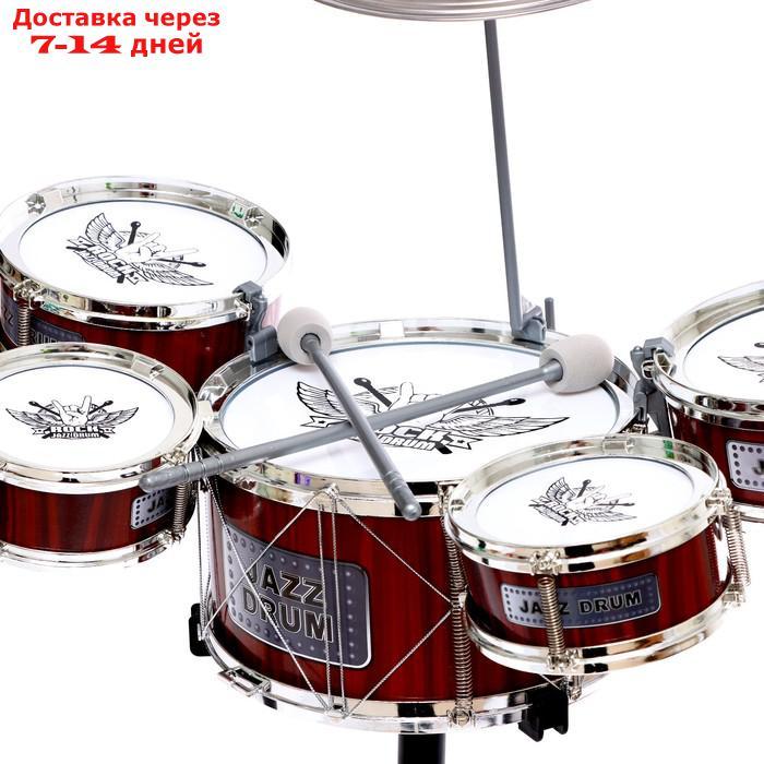 Барабанная установка "Рок", 5 барабанов, тарелка, палочки, стульчик - фото 4 - id-p188535928