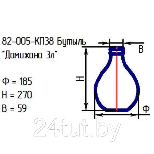 Бутыль 82-005- КП38 "Дамижана 3л" прозрачная с пробкой - фото 2 - id-p188967417