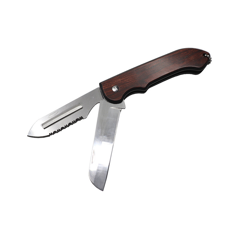Нож складной, 2 лезвия, цв. дерев., дл. клинка 75 мм/600/ - фото 1 - id-p188975986
