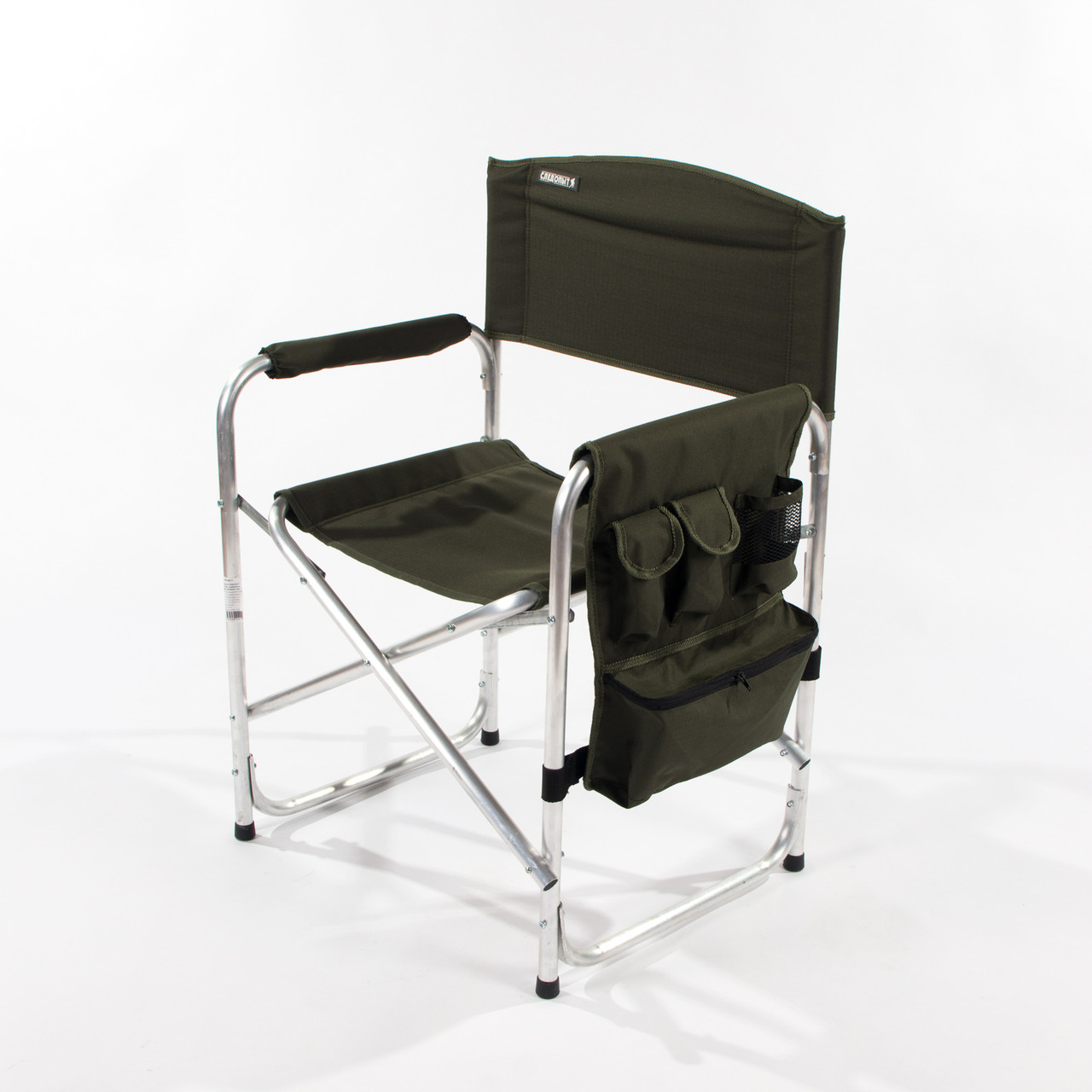 Кресло складное "СЛЕДОПЫТ" 585х450х825 мм, с карманом на подлокотнике, алюминий, хаки - фото 1 - id-p188976153